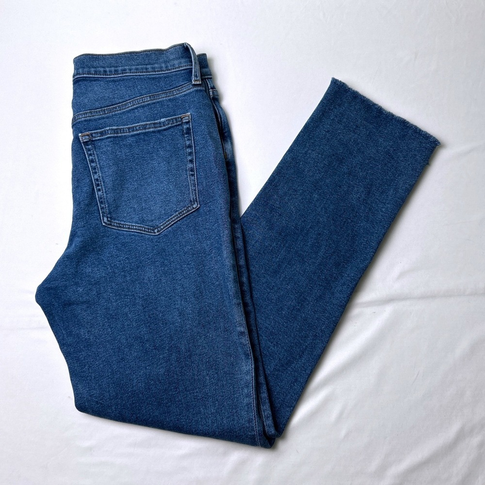J.Crew Womens Essential Straight High Rise Raw Hem Jeans Size 6/28T Medium Blue